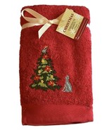 Avanti Christmas Tree Cat Red Hand Towels Embroidered Set of 2 Bath Bath... - £30.96 GBP