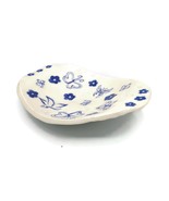 Handmade White Ceramic Fruit Bowl, Hand Painted Blue Butterflies and Flo... - £71.38 GBP