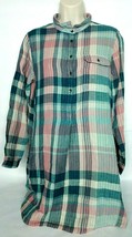 Loft Outlet Womens Lounge Tunic Size XS Pink Green Plaid Long Sleeve - £17.82 GBP
