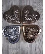 Brass &amp; Tin Colored 2 3\4 Cup Heart Jell-O Molds With Wall Hanger Lot Of 4 - €23,16 EUR