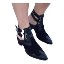 Topshop Austin Suede Western Black Boot Sandals Size 37 - £27.69 GBP