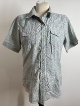 Bit &amp; Bridle M Blue Floral Short Sleeve Cotton Blend Pearl Snap Front Top Shirt - £19.67 GBP