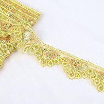 Beaded Lace Trim Gold Lace Ribbon Applique Sequin Lace Mesh Trim Sewing Supplies - £14.38 GBP