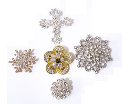 5pc /Lot Clear White Rhinestone brooch pin Silver Plated &amp; Gold Comb 31 - £10.92 GBP