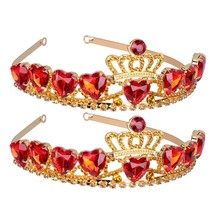 2pcs Kids Crown Red Peach Heart Crystal Crown Exquisite Tiara Hair Hoop Beautifu - £39.58 GBP