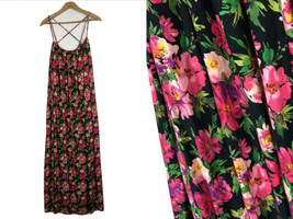 Calvin Klein Maxi Dress Size 4 Stretch Knit Black Floral Romantic Cottag... - £21.70 GBP