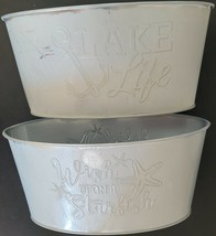Window Planters Embossed ‘Lake Life’ or ‘Wish Upon a Starfish’ Oval Galvanized - £3.18 GBP