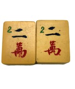 2 Vtg **MATCHING** Two Character Cream Yellow Bakelite Mahjong Mah Jong ... - £13.20 GBP