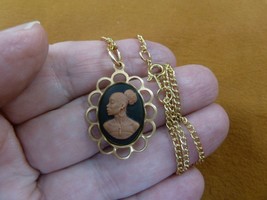 CA30-92 RARE African American LADY black + brown CAMEO brass Pendant necklace - £20.14 GBP