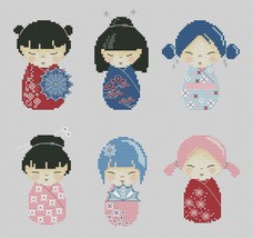 Chinese Dolls Cross stitch sampler pattern pdf - National China embroidery easy  - £7.89 GBP