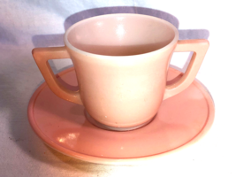 Childs Pink Saucer And Sugar Bowl Platonite Depression Glass - £15.92 GBP