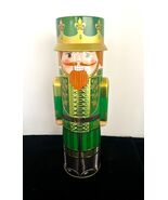 Metal Christmas Nutcracker Candy Tin 12&quot; Tall Green Gold Black Design Italy - $20.71 CAD