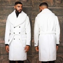 Men&#39;s Manzini Off White Solid Faux Fur Double Breasted Coat NWT - £312.47 GBP