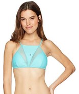 Mae Women&#39;s Swimwear Marley Hi Neck Mesh Inset Bikini Top | Jamaican Blu... - $16.41 CAD