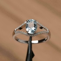 2Ct Oval Cut CZ Aquamarine Solitaire Engagement Ring 14K White Gold Plated - £88.48 GBP