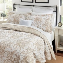 Full/Queen 3 Piece Bed-in-a-Bag Bohemian Tan Beige Floral Cotton Quilt Set - £146.22 GBP