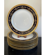 Antique T&amp;V Limoges France Cobalt Blue and Gold Embossed Dinner Plates S... - £427.39 GBP