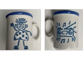 Just Mugs England Coffee Cup Boom Box 80s Music Cartoon Person Whimsical - $15.83