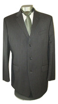 Anne Klein Sport Coat Mens Size 44L Gray Wool Pinstriped Blazer Jacket - $28.71