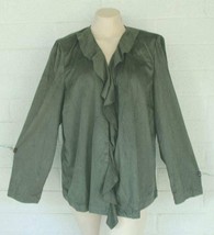 NWT Chico&#39;s OTR 3 XL Pine Green Faux Suede Open Ruffle Front Tunic Jacket - $29.70