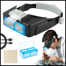 Headband Magnifier with Light Jeweler Magnifying Glass Loupe Illuminated... - $43.64 CAD