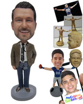 Personalized Bobblehead Businessman Guy Wearing Jacket And Jeans - Careers &amp; Pro - £71.56 GBP