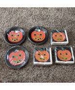 Vintage 1988 Halloween Supply Party House Plates &amp; Napkins Jack O Lantern - $368.05 MXN