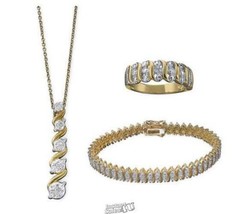 Diamond Accent Pendant Bracelet &amp; Ring Set Gold/Silver Size 7 - £53.32 GBP