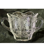 Crystal Scalloped Open Sugar Bowl Etched Flowers VINTAGE - $11.00