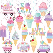 Ice Cream Party Hanging Swirls Ice Cream Birthday Party Decorations 20Pcs Summer - £24.20 GBP