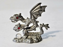 Spoontiques Pewter Mythical 2-Headed Dragon w/Red Eyes/Crystal Ball CMR882 1.5&quot; - £15.47 GBP