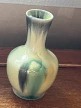 Vintage Small Mini Yellow w Green &amp; Gray Glazed MCM Pottery Vase – 3.5 i... - £8.88 GBP