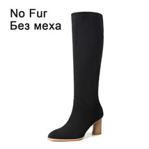 Size 34-42 Women Knee Boots Real Leather Winter Warm High Heel Shoes For Woman S - £119.86 GBP