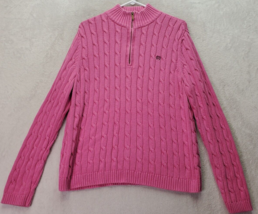 Chaps Sweater Womens Size XL Pink Cable Knit Cotton Long Sleeve Logo Quarter Zip - £14.40 GBP