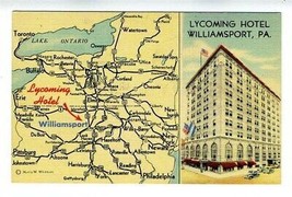 The Lycoming Hotel Linen Postcard Williamsport Pennsylvania 1940&#39;s - £11.85 GBP