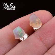 Handmade natural Opal rough earrings, 925 sterling silver, simple and small desi - £37.05 GBP