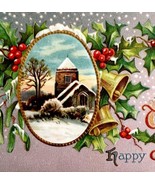 Christmas Victorian Greeting Card Bells Holly Embossed 1900s Postcard PC... - $27.34 CAD