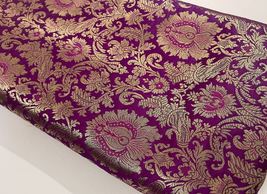 Indian Banarasi Brocade Fabric Purple &amp; Gold Fabric Wedding Dress Fabric -NF122 - £5.96 GBP+