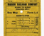 Wabash Railroad Company Agents Stub Blank to Blank 1944 - $10.89
