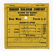 Wabash Railroad Company Agents Stub Blank to Blank 1944 - £8.70 GBP