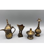 Vintage Brass &amp; Gold Tone Decorative Middle Eastern Tea Set 4 Pc - $651.63 MXN
