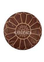 Moroccan leather pouf, round pouf, berber pouf, Bown pouf with Beige emb... - £54.13 GBP