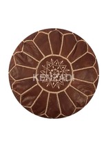 Moroccan leather pouf, round pouf, berber pouf, Bown pouf with Beige emb... - $1,292.69 MXN