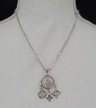 SILVER COLOR CHAIN NECKLACE w CHARM HEART GEOMETRIC SHAPES PENDANT JEWEL... - $9.99