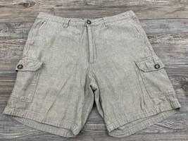Tasso Elba Linen Blend Shorts Mens Large 34&quot; X 8.5&quot;  Khaki Cargo Lightwe... - $18.81