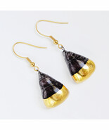Earrings handmade bubble glass, brown with gold, circle sector - $21.90