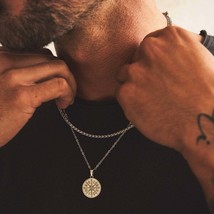 Vnox Compass Necklaces for Men, Layering Stacked Cuban Figaro Chain Necklaces, C - £13.97 GBP