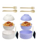 Microwave Ramen Bowl Set of 2 w/ Strainer Lid Chopsticks Phone Holder Pu... - $86.42 MXN