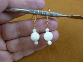 (EE-473-9) 10mm bead Mother of pearl gemstone bead dangle gold hook earrings - £9.02 GBP