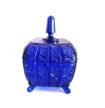 Cobalt Blue Candy Dish Square Footed with Cover Star Design 7.5&quot; Tall - £32.99 GBP